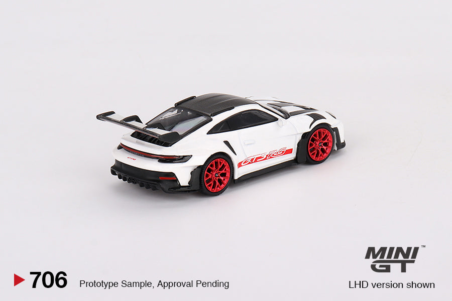 Porsche 911 (992) GT3 RS Weissach Package – White with Pyro Red – MiniGT