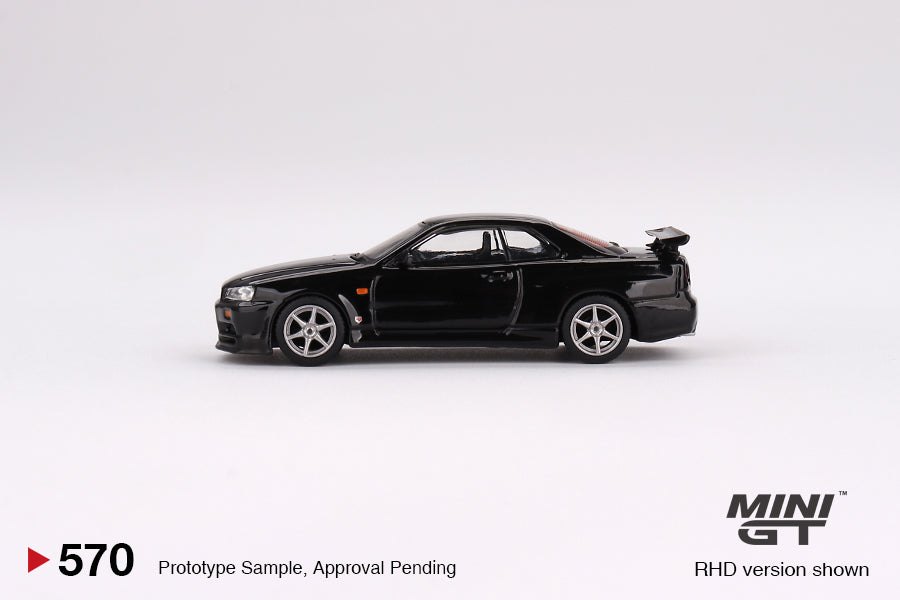 Nissan Skyline GT‑R (R34) V‑Spec – Black Pearl – MiniGT 1/64