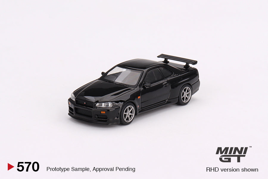 Nissan Skyline GT‑R (R34) V‑Spec – Black Pearl – MiniGT 1/64