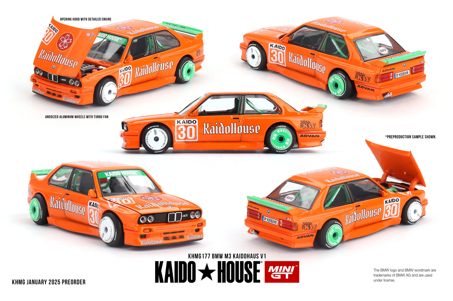 BMW M3 KaidoHaus V1 narandžasta 1:64 Kaido House x Mini GT