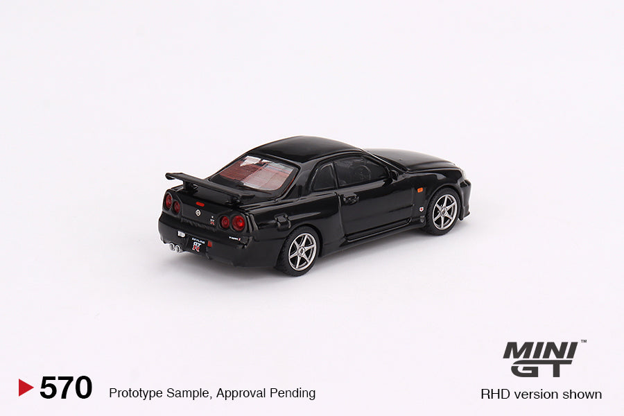 Nissan Skyline GT‑R (R34) V‑Spec – Black Pearl – MiniGT 1/64