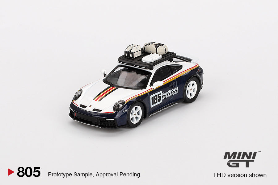 Porsche 911 Dakar Rallye Design Package – White/Gentian Blue Metallic – 1:64 – Mini GT