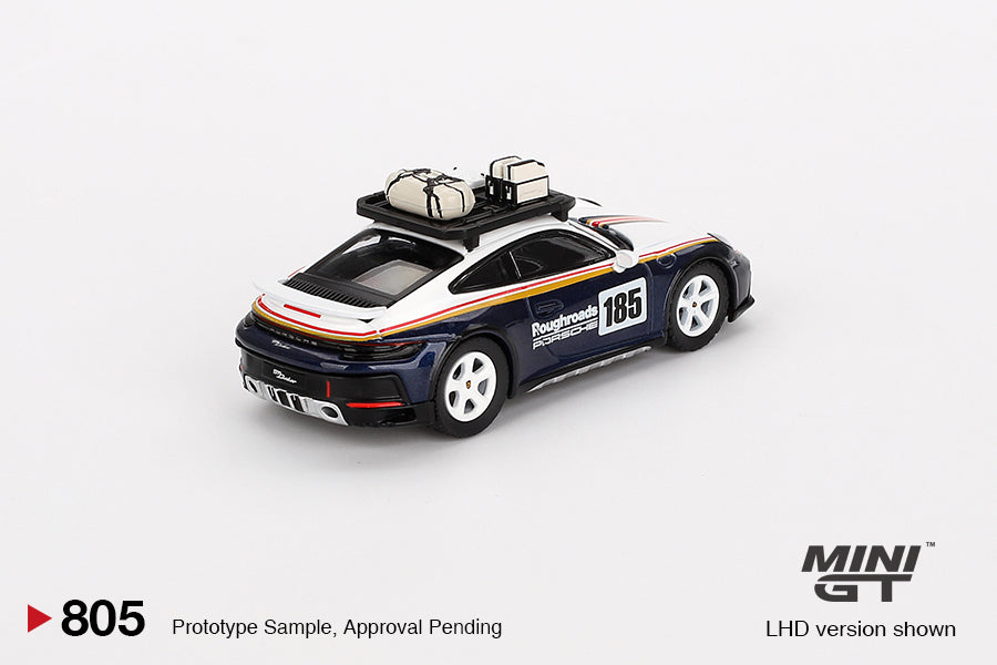 Porsche 911 Dakar Rallye Design Package – White/Gentian Blue Metallic – 1:64 – Mini GT
