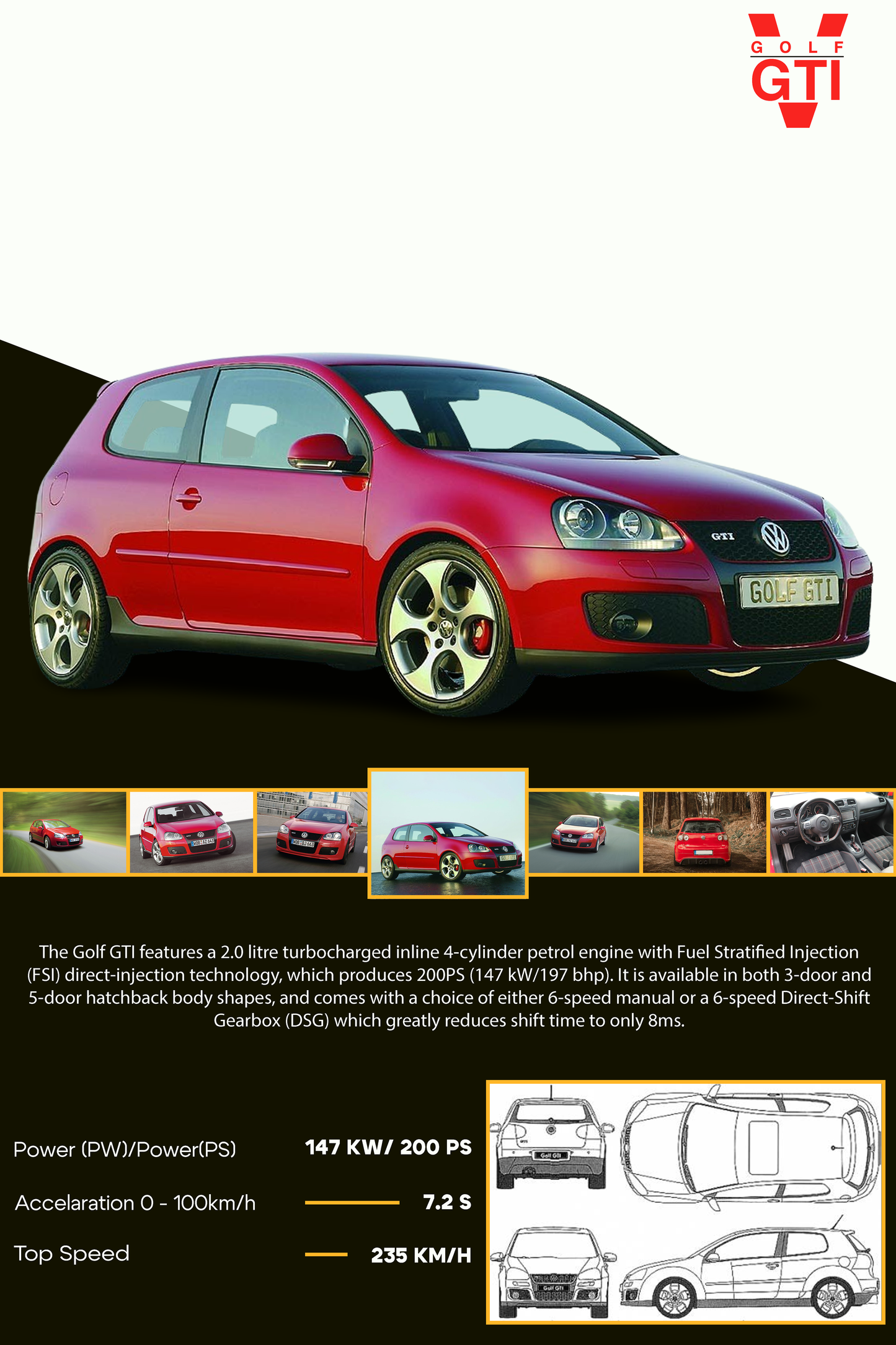 Skica personalizovanog postera Volkswagen Golf V G