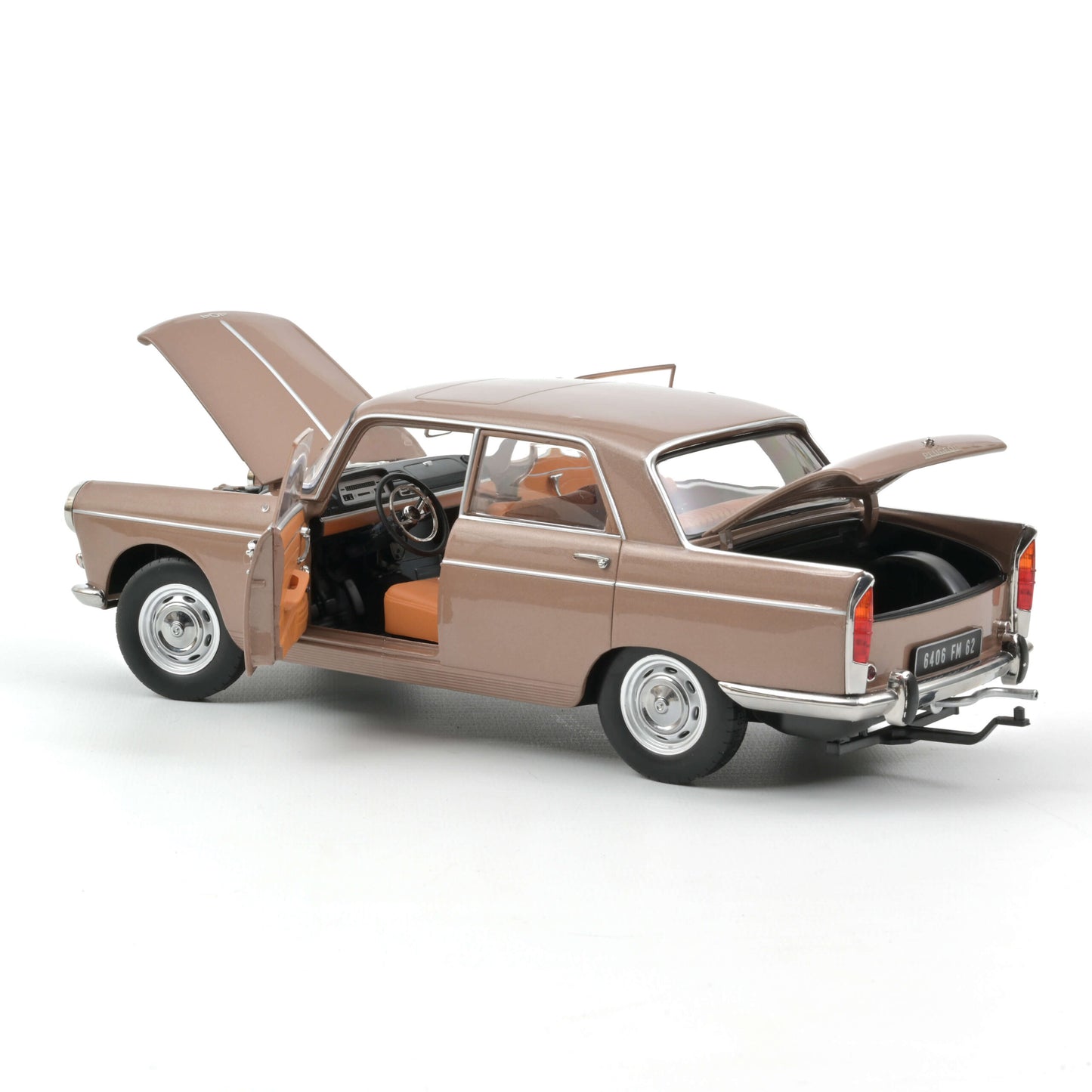 Peugeot 404 Sedan 1965 – Brown Metallic sa kamp-s prikolicom Caravan Hénon – Norev