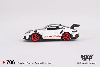 Porsche 911 (992) GT3 RS Weissach Package – White with Pyro Red – MiniGT