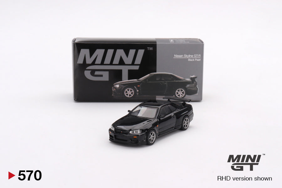 Nissan Skyline GT‑R (R34) V‑Spec – Black Pearl – MiniGT 1/64