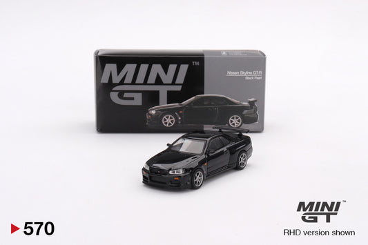 Nissan Skyline GT‑R (R34) V‑Spec – Black Pearl – MiniGT 1/64