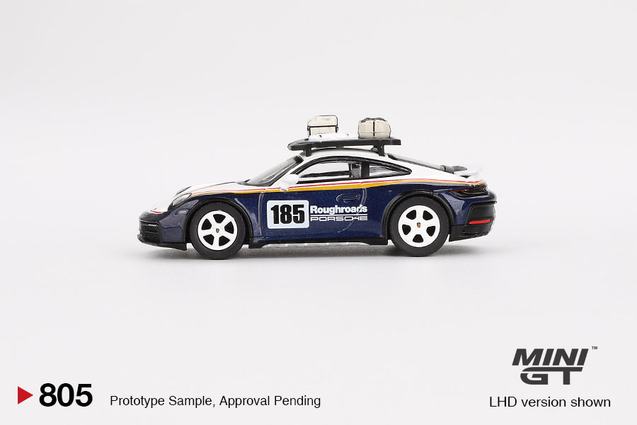 Porsche 911 Dakar Rallye Design Package – White/Gentian Blue Metallic – 1:64 – Mini GT