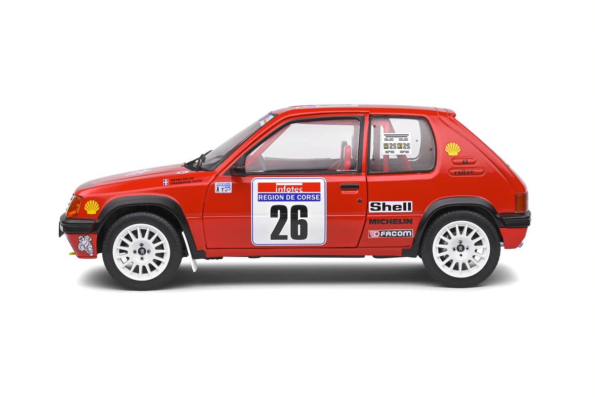 Peugeot 205 Rallye – Tour de Corse 1990 – #26 H. Devin / F. Viste – 1:18 – Solido