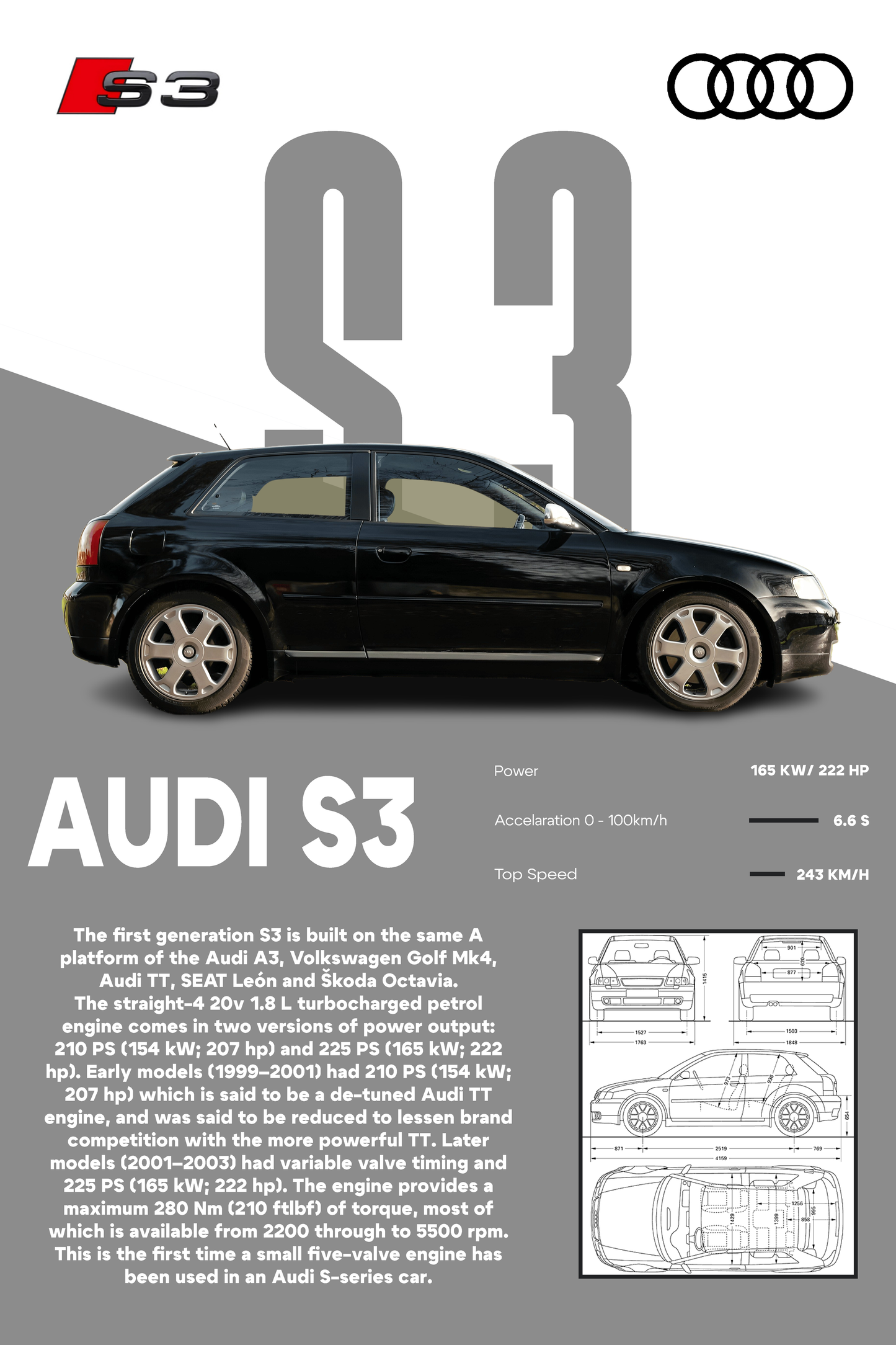 Audi S3 8L personalizovani poster - skica