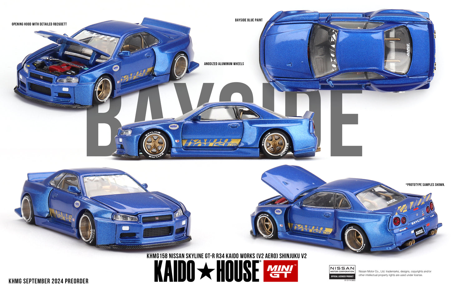 Nissan Skyline GT-R R34 Kaido Works V2 Aero Shinjuku V2 1:64 Kaido House x Mini GT
