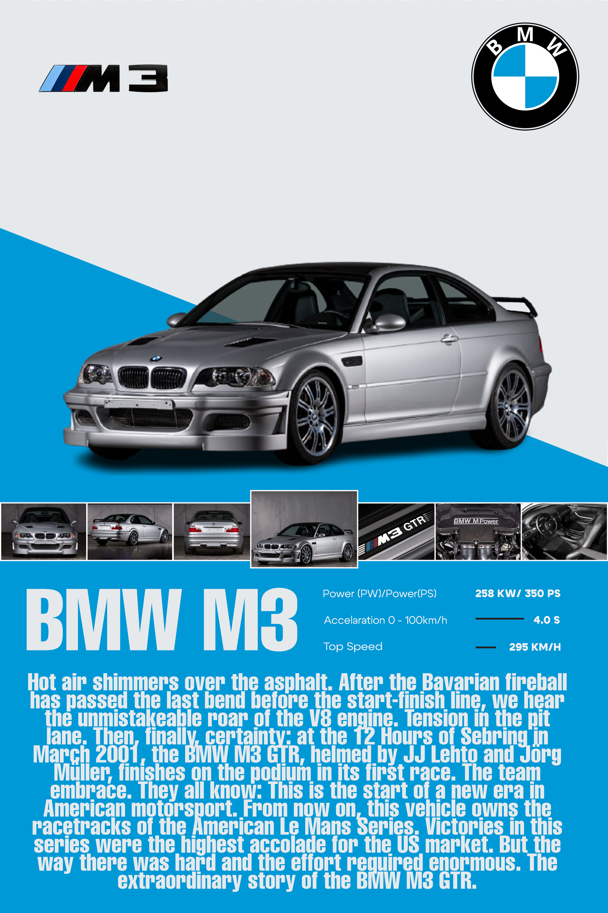 Skica modela BMW M3 E46 GTR – personalizovani poster na platnu ili vinilu