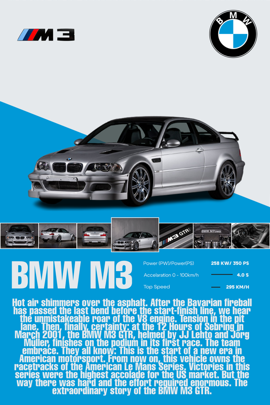 Skica modela BMW M3 E46 GTR – personalizovani poster na platnu ili vinilu