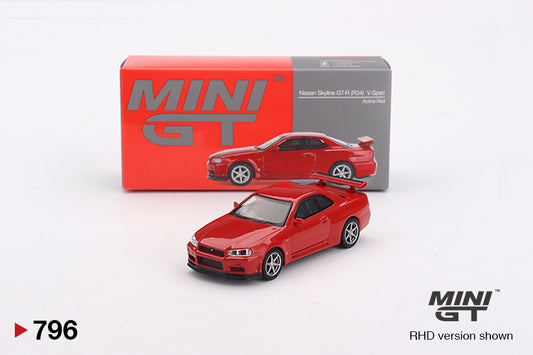 Nissan Skyline GT-R R34 V-Spec Active Red 1:64 Mini GT