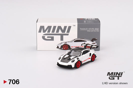 Porsche 911 (992) GT3 RS Weissach Package – White with Pyro Red – MiniGT