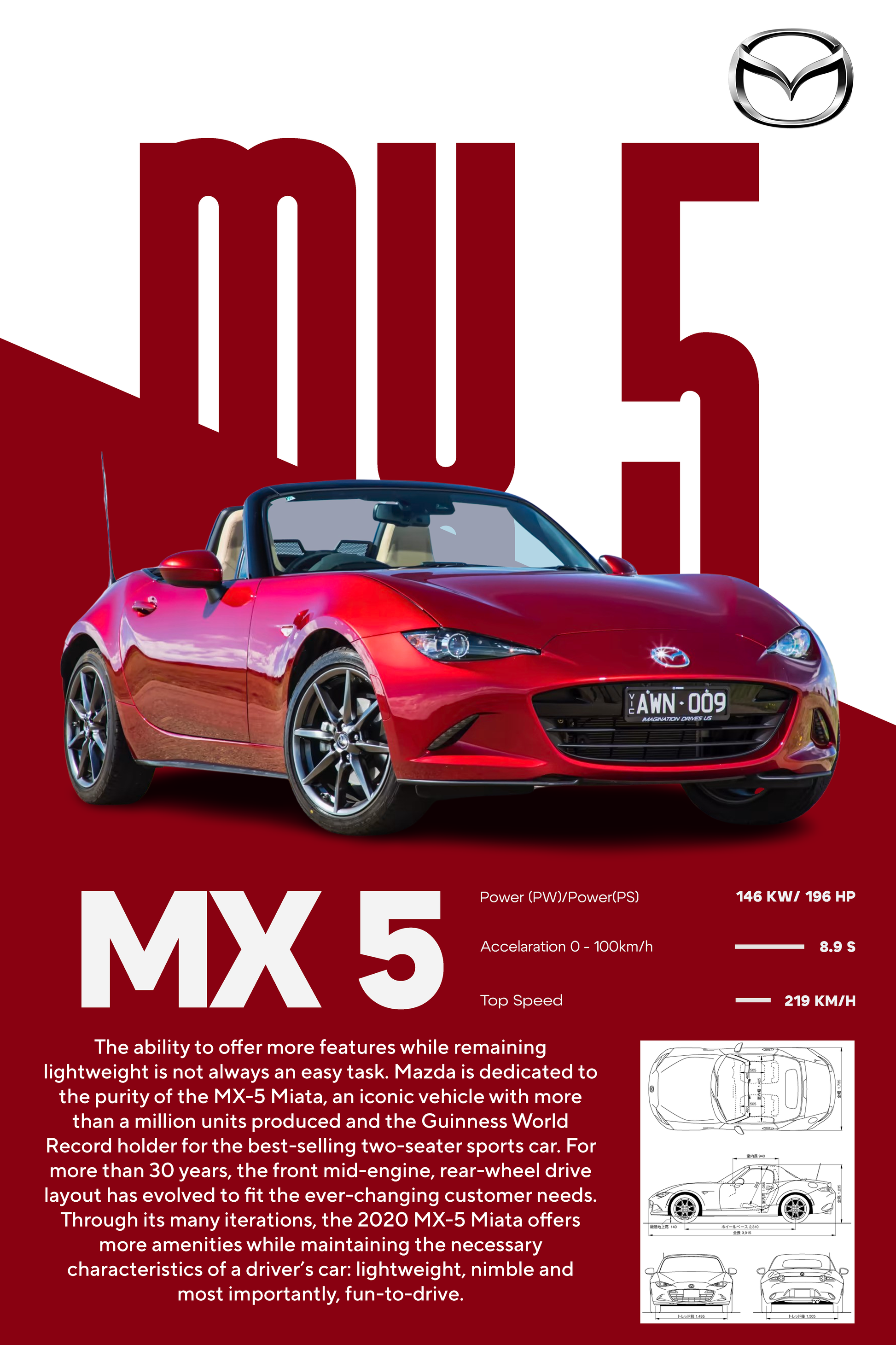Personalizovani poster Mazda MX5 - Skica modela