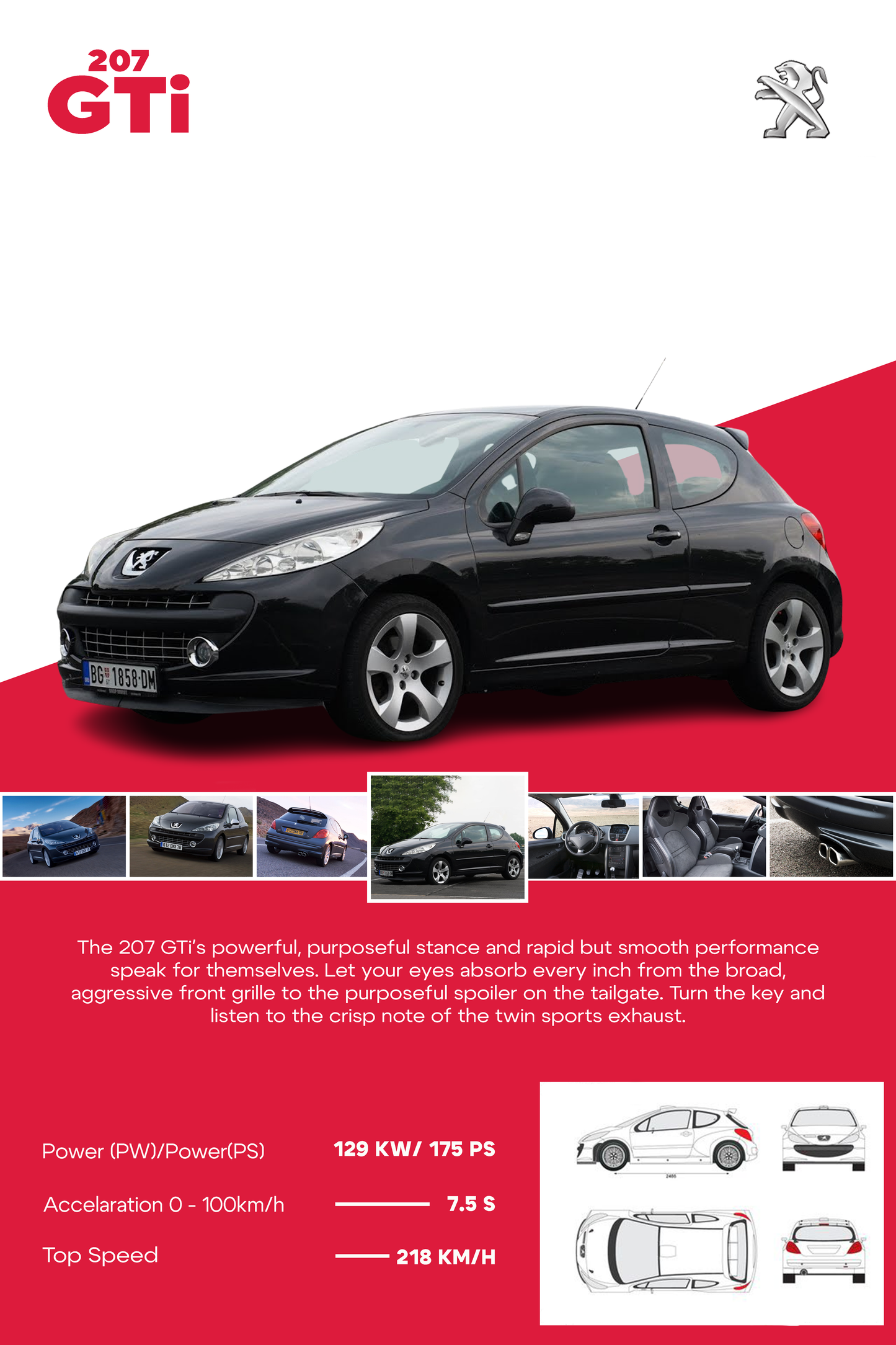 Peugeot 207 GTi personalizovani poster skica